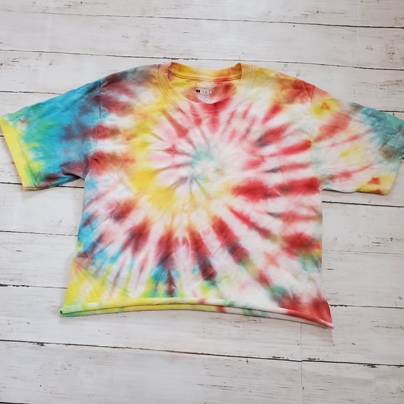 Champion Tops - Champion custom cropped tie dye tee swirl yellow blue red green size small